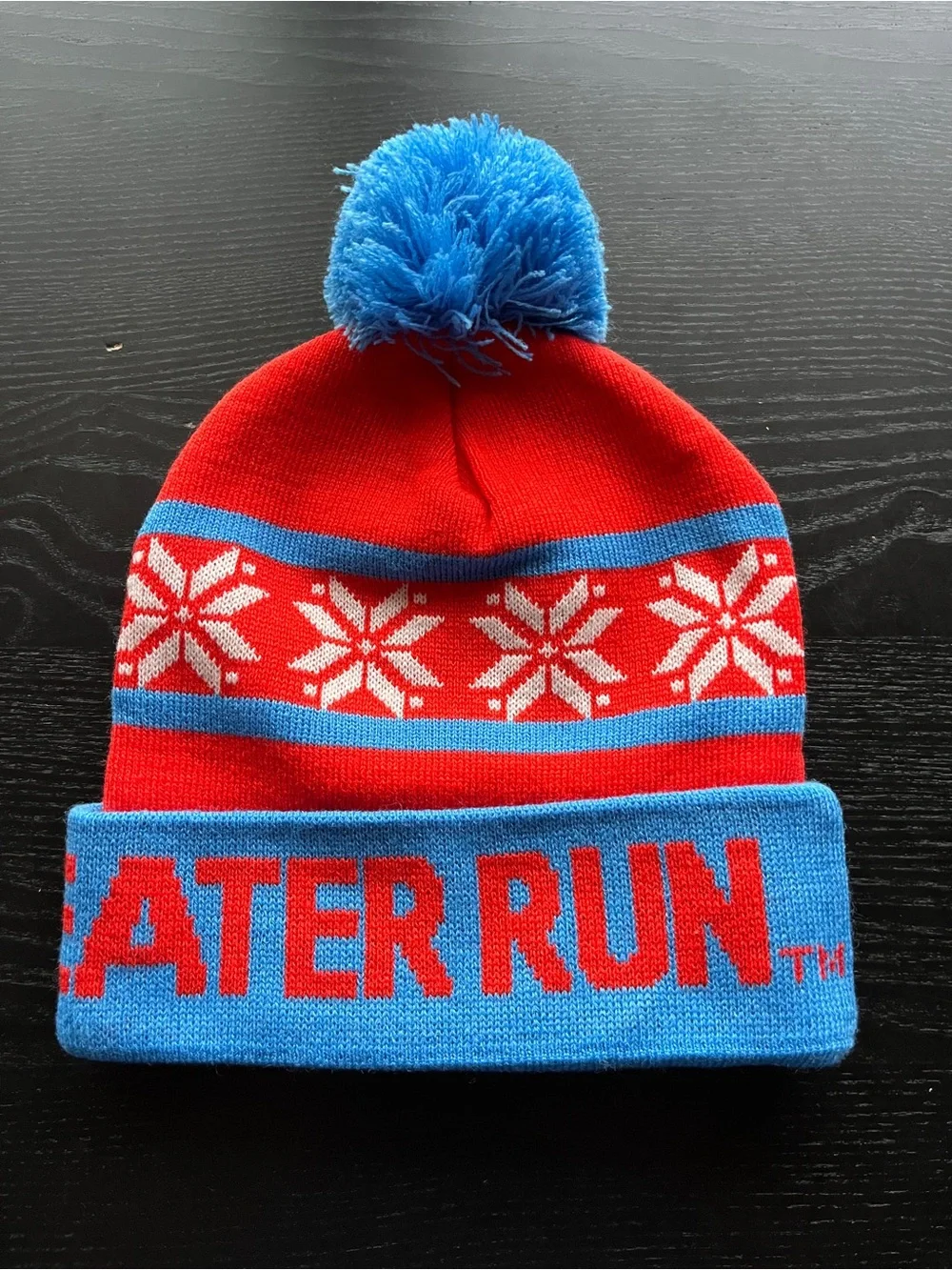 Ugly Sweater Run Red & Blue Knit Beanie Pom Hat One Size